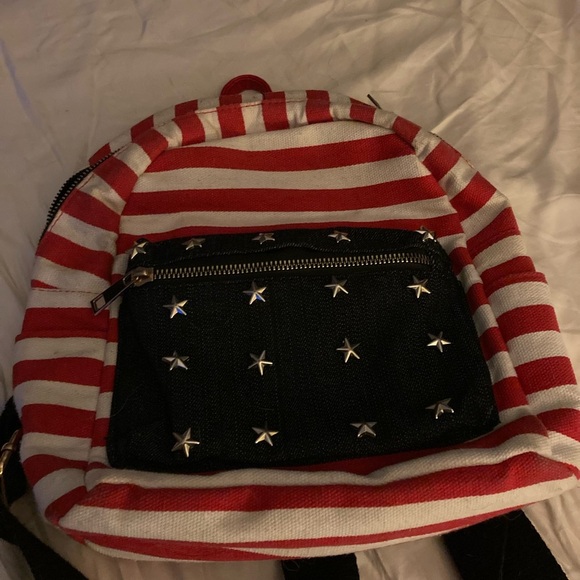 Red and White Striped Backpack with Star Accents. Great for summer Patriots! - Picture 2 of 4